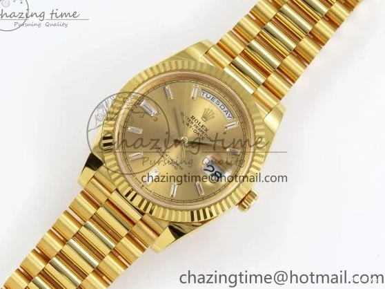 MiroTime 0105 WrinkleFree DayDate 40 228238 ARF 904L Steel YG Crystal Diamonds Bezel on President Bracelet VR 1550